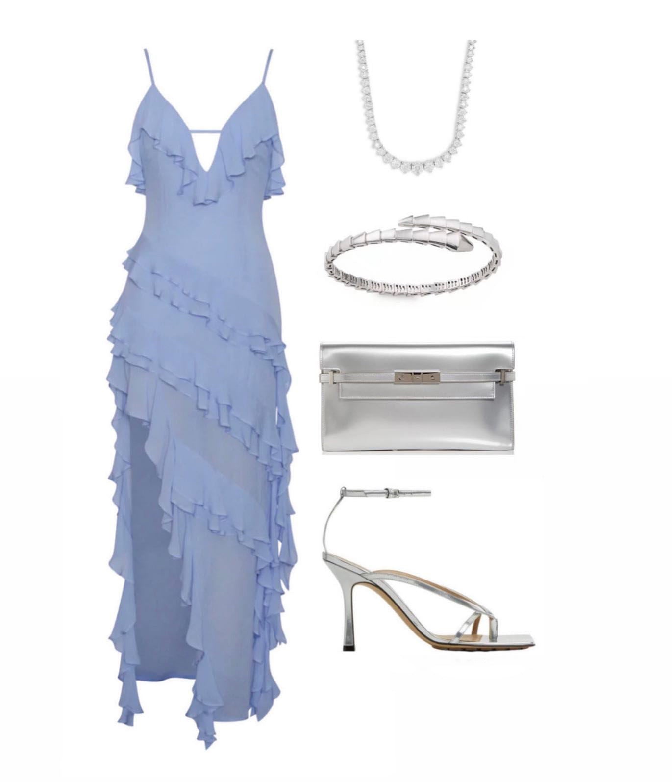 NGTG Solid Sky Blue Layered Ruffle Maxi Dress