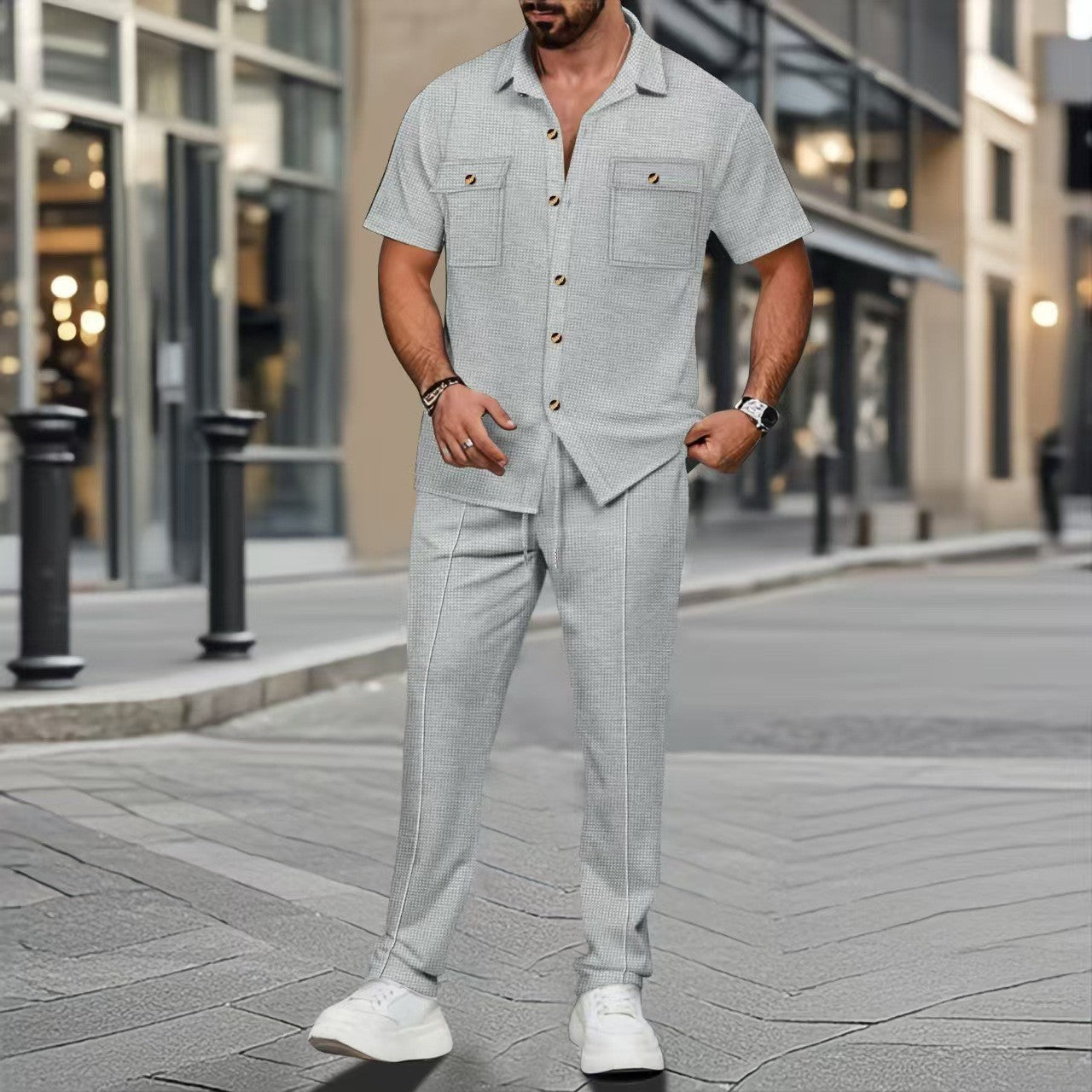 NGTG LUXX Men’s Metropolitan Style Set – Pocket Shirt and Smart Casual Trousers