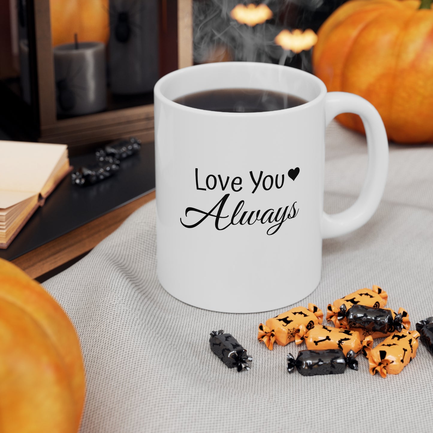 Personalisierbare weiße Tasse mit Aufdruck „Love You Always“, Paartasse, passendes Weiß, weiße Keramiktasse, Kaffeetasse, Valentinstagstasse