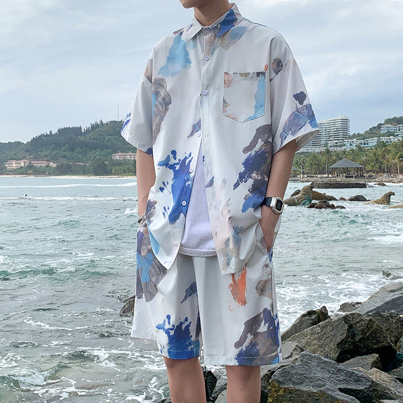 NGTG IVORY Men's Painted Horizons Beach Pairs – Van Gogh-Inspired Summer Holiday Shirts