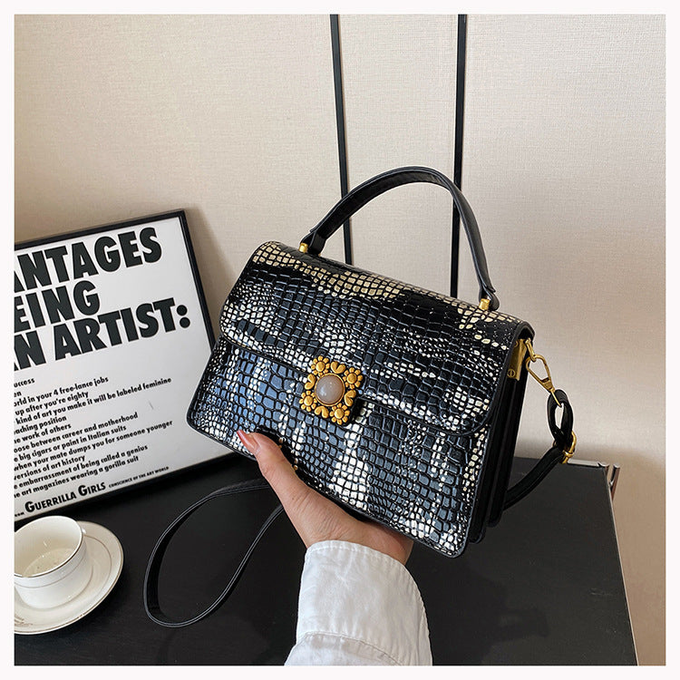 NGTG LADY EMBER Exquisite Abstract Floral Crocodile Crossbody Hand Bag