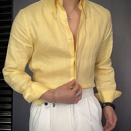 NGTG MACHOPRO Men's Elegant Fashionable Slim Fit Linen Long-Sleeves Shirt