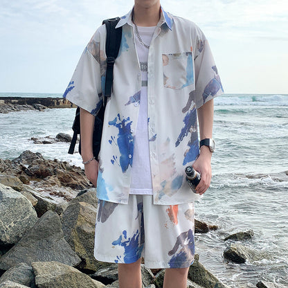 NGTG IVORY Men's Painted Horizons Beach Pairs – Van Gogh-Inspired Summer Holiday Shirts