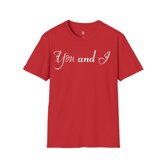 Farbenfrohes Valentinstag-T-Shirt für Paare mit einem GROSSEN Text „DU UND ICH“