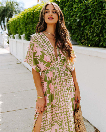 NGTG Sexy Deep V-Neck Summer Floral Maxi Dress