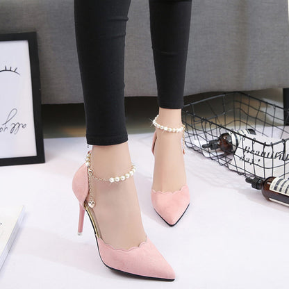 NGTG ANASTASIA Red Suede Heels with Pearl Strap