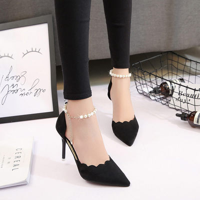 NGTG ANASTASIA Red Suede Heels with Pearl Strap