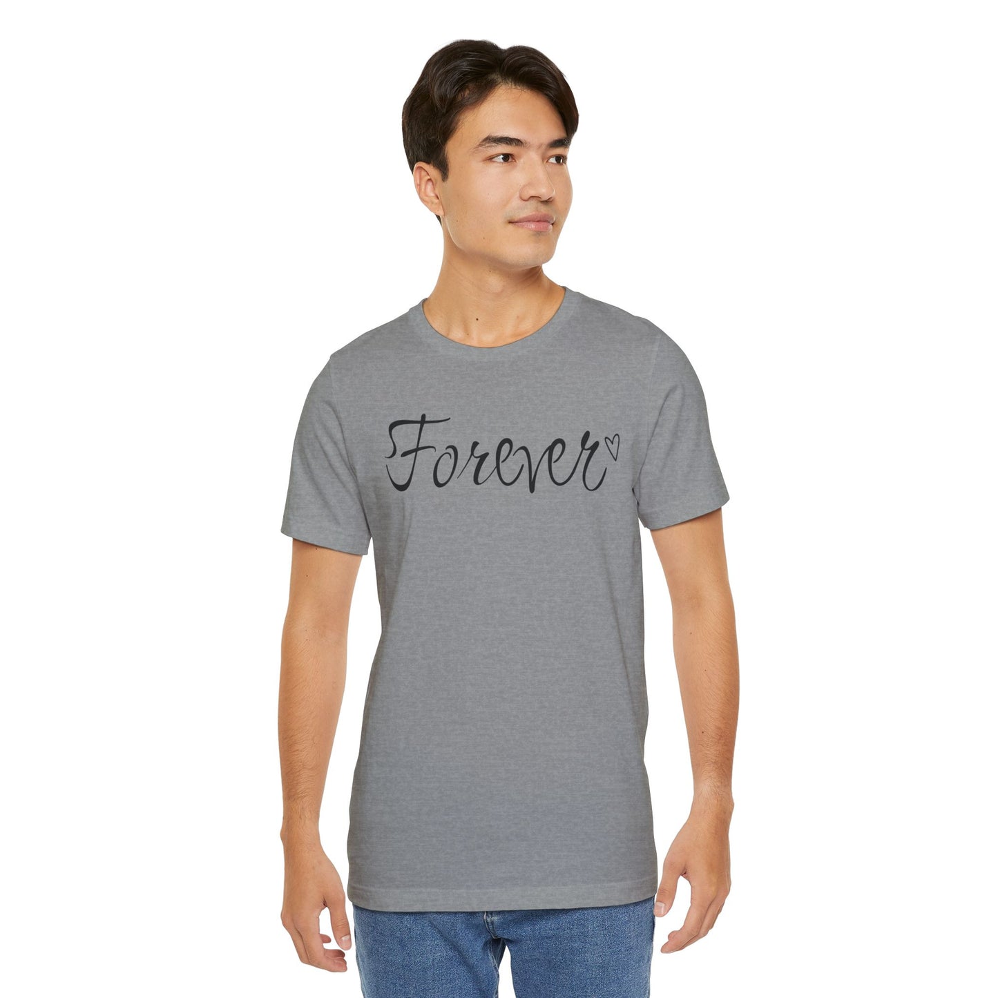 Basic-T-Shirt für Paare zum Valentinstag mit GROSSEM Text „FOREVER“