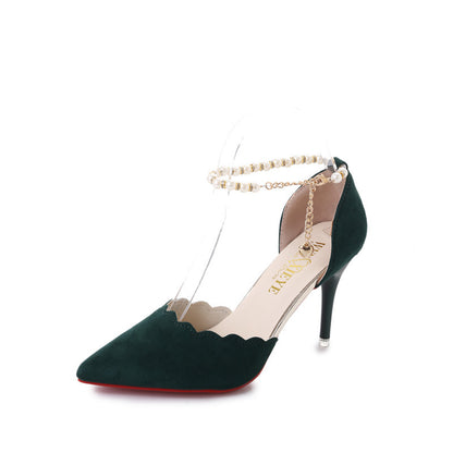 NGTG ANASTASIA Red Suede Heels with Pearl Strap