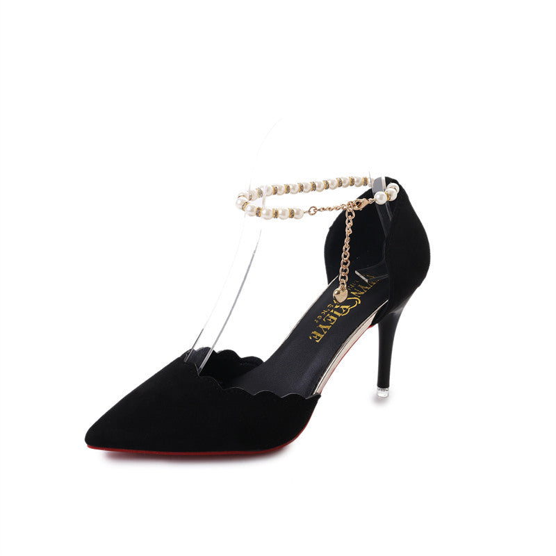 NGTG ANASTASIA Red Suede Heels with Pearl Strap