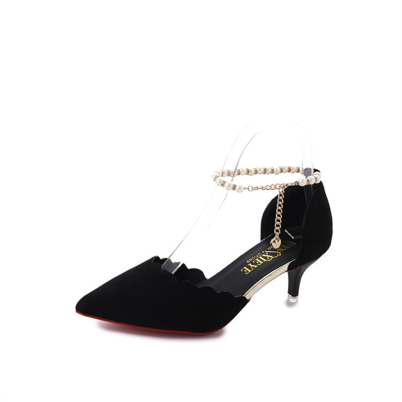 NGTG ANASTASIA Red Suede Heels with Pearl Strap