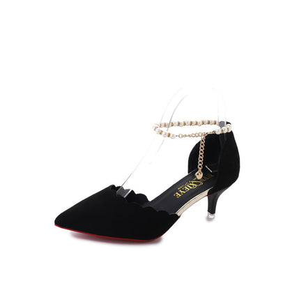 NGTG ANASTASIA Red Suede Heels with Pearl Strap