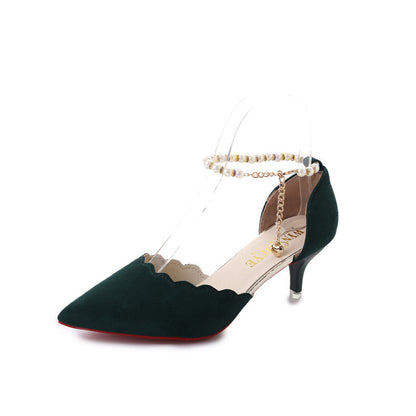 NGTG ANASTASIA Red Suede Heels with Pearl Strap