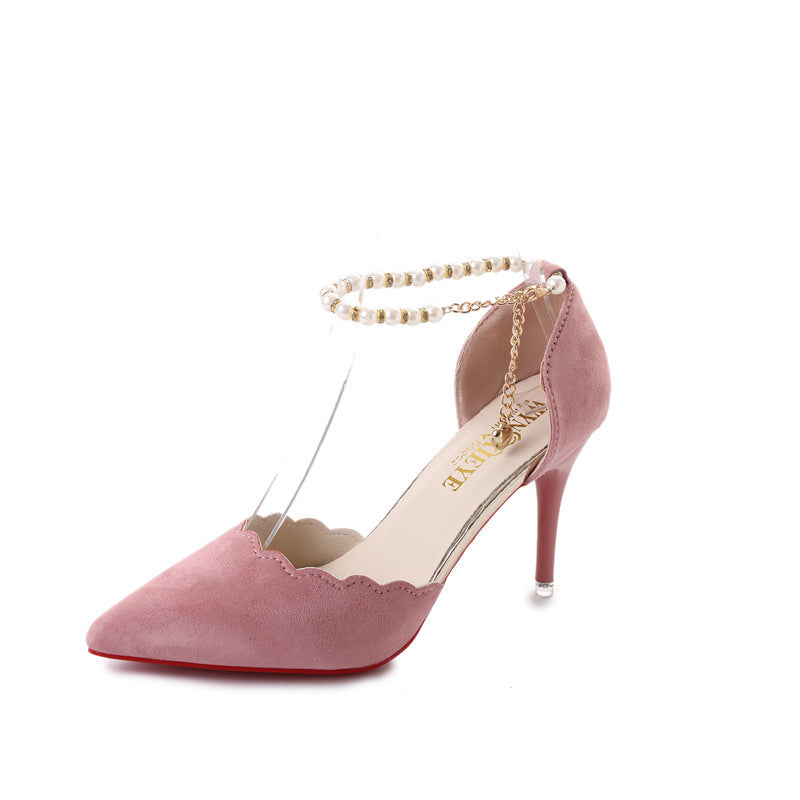 NGTG ANASTASIA Red Suede Heels with Pearl Strap