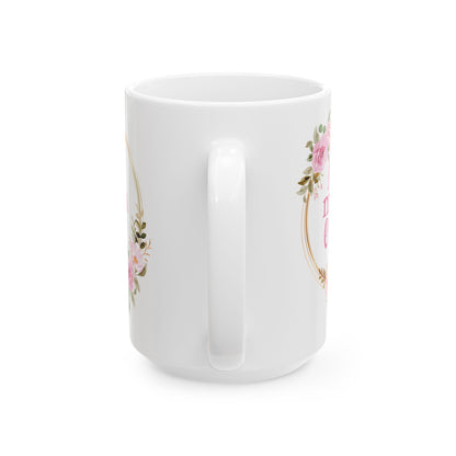 Floral C-Shaped Mug for Mom, Best Mom Ever, Popular White Floral Mug for Mom