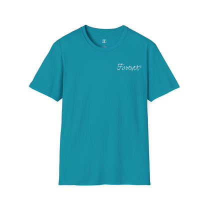 Colorful Valentine's Day Matching Couple T-shirt with a SMALL text "FOREVER"