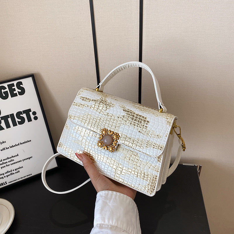 NGTG LADY EMBER Exquisite Abstract Floral Crocodile Crossbody Hand Bag