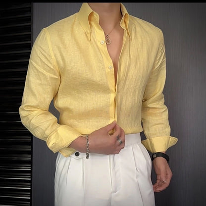 NGTG MACHOPRO Men's Elegant Fashionable Slim Fit Linen Long-Sleeves Shirt
