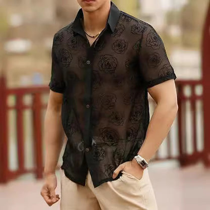 NGTG MACHOPRO Men’s Sexy Floral Mesh Button Shirt – Lightweight & Breathable