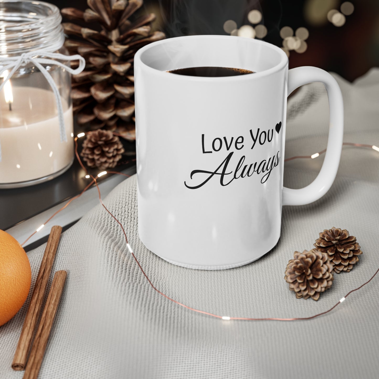 Personalisierbare weiße Tasse mit Aufdruck „Love You Always“, Paartasse, passendes Weiß, weiße Keramiktasse, Kaffeetasse, Valentinstagstasse