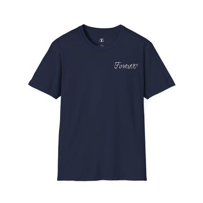 Colorful Valentine's Day Matching Couple T-shirt with a SMALL text "FOREVER"