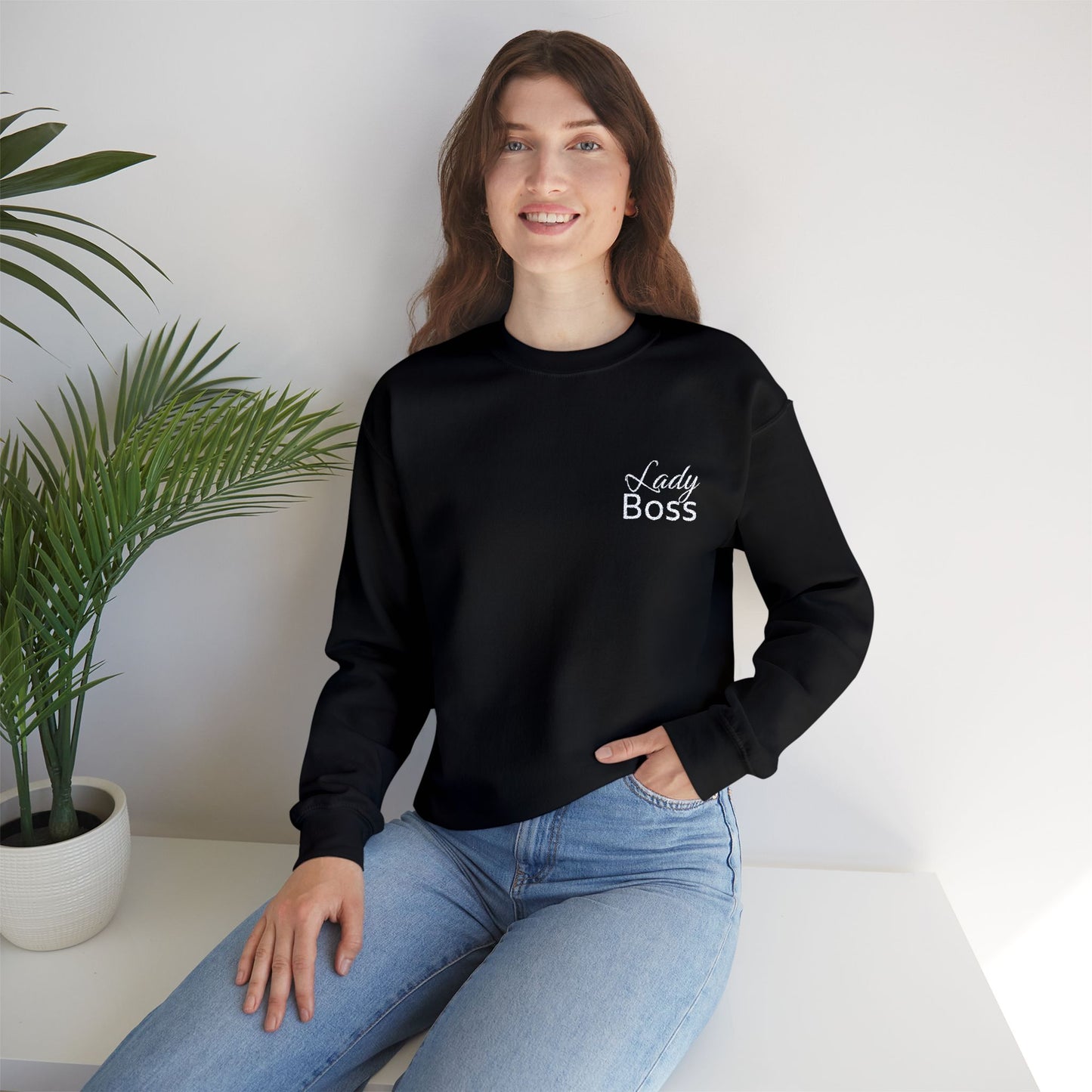 Embroidered "Lady Boss" Sweatshirt (White Text)