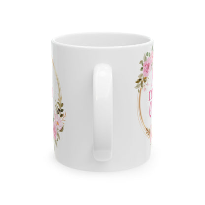 Floral C-Shaped Mug for Mom, Best Mom Ever, Popular White Floral Mug for Mom