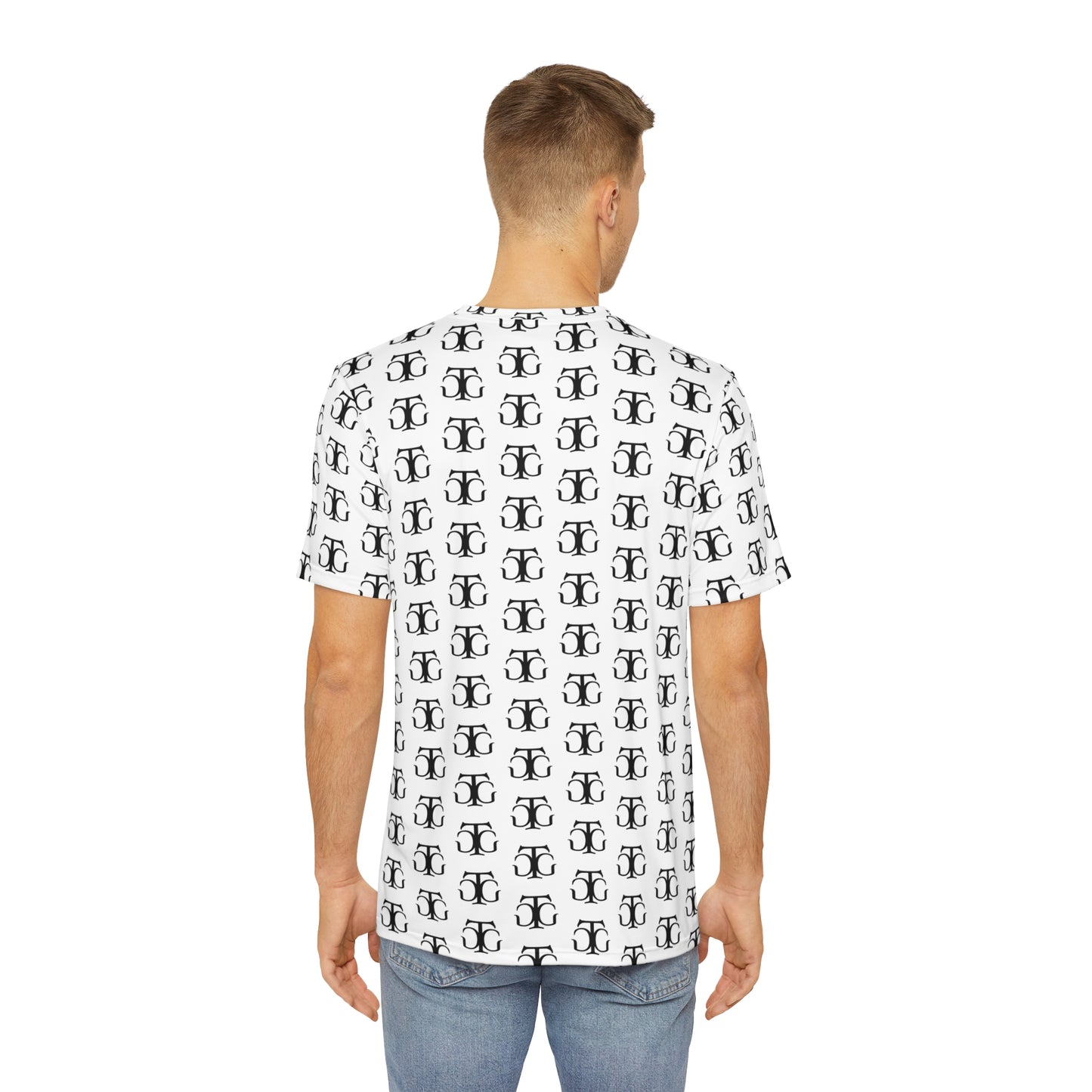 Herren Polyester T-Shirt (AOP), Herrenshirt mit Markenlogo Allover-Print