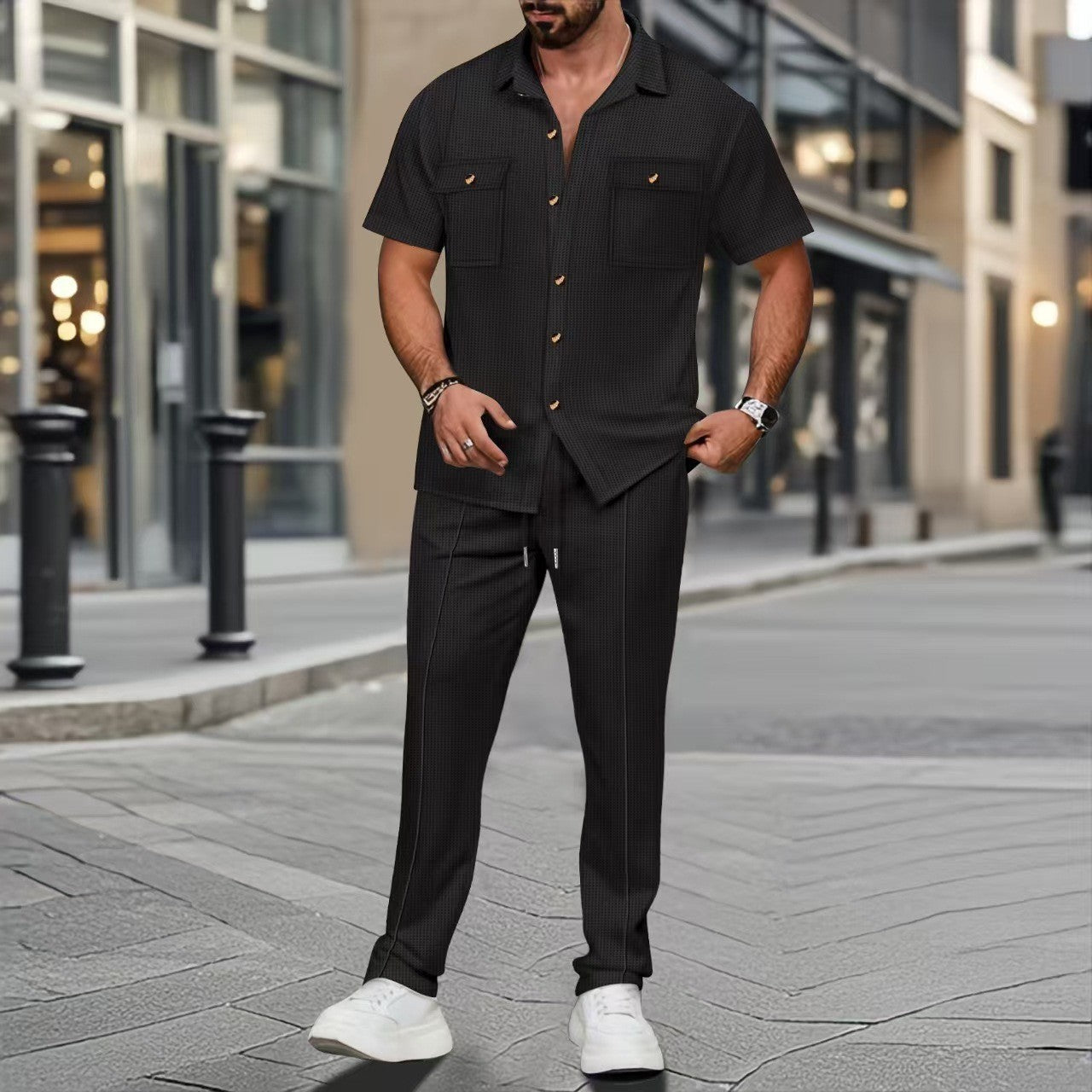 NGTG LUXX Men’s Metropolitan Style Set – Pocket Shirt and Smart Casual Trousers