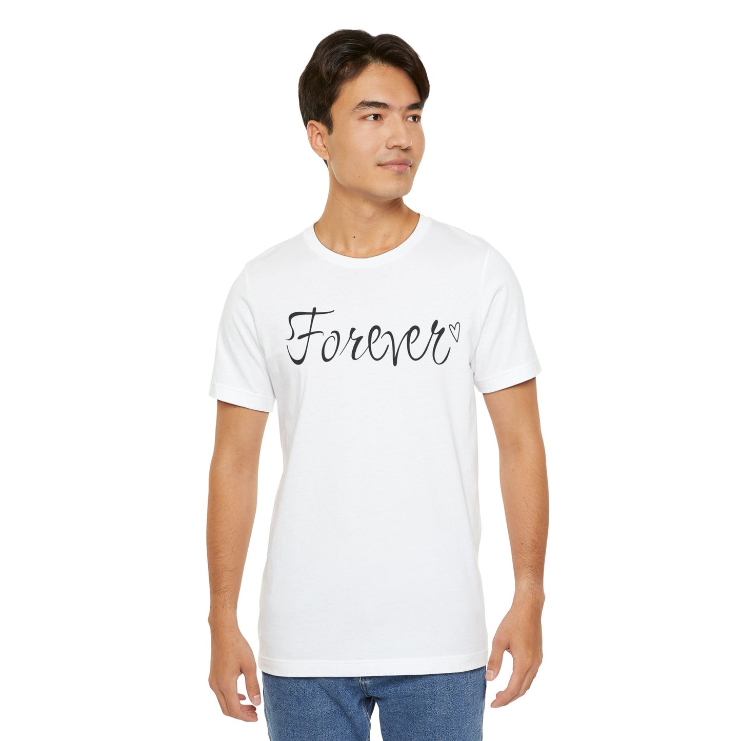 Basic-T-Shirt für Paare zum Valentinstag mit GROSSEM Text „FOREVER“