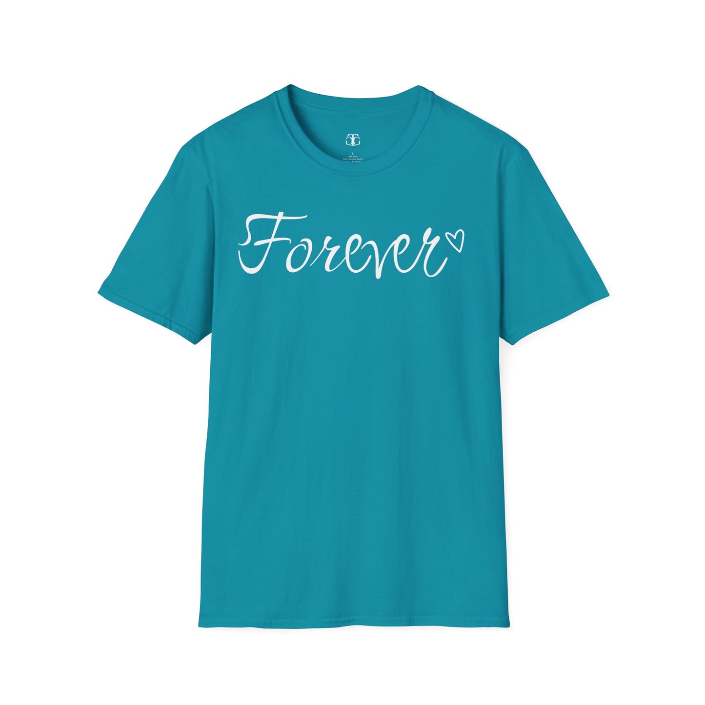 Farbenfrohes T-Shirt für Paare zum Valentinstag mit großem Text „FOREVER“