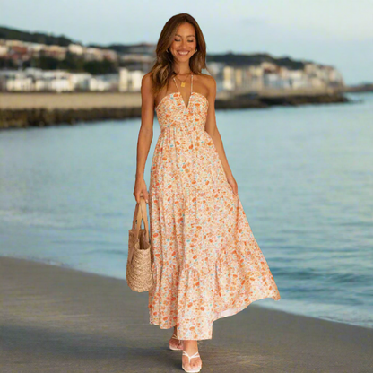 NGTG Classy Meghan Chiffon Patchwork V-Neck Summer Maxi Dress