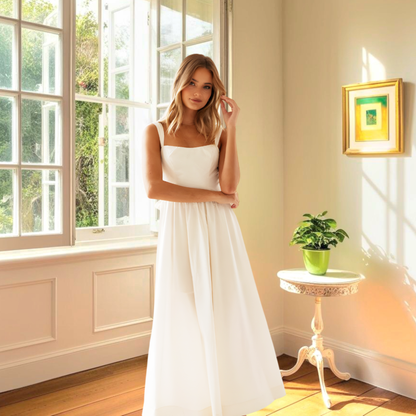 NGTG Lovely White Lace-up Ribbon Sling Maxi Long Dress