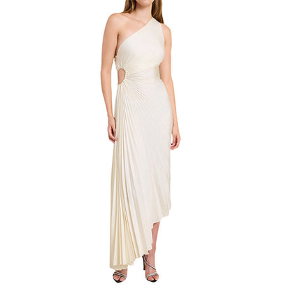 NGTG Asymmetrical Solid Color Pleated Party Dress