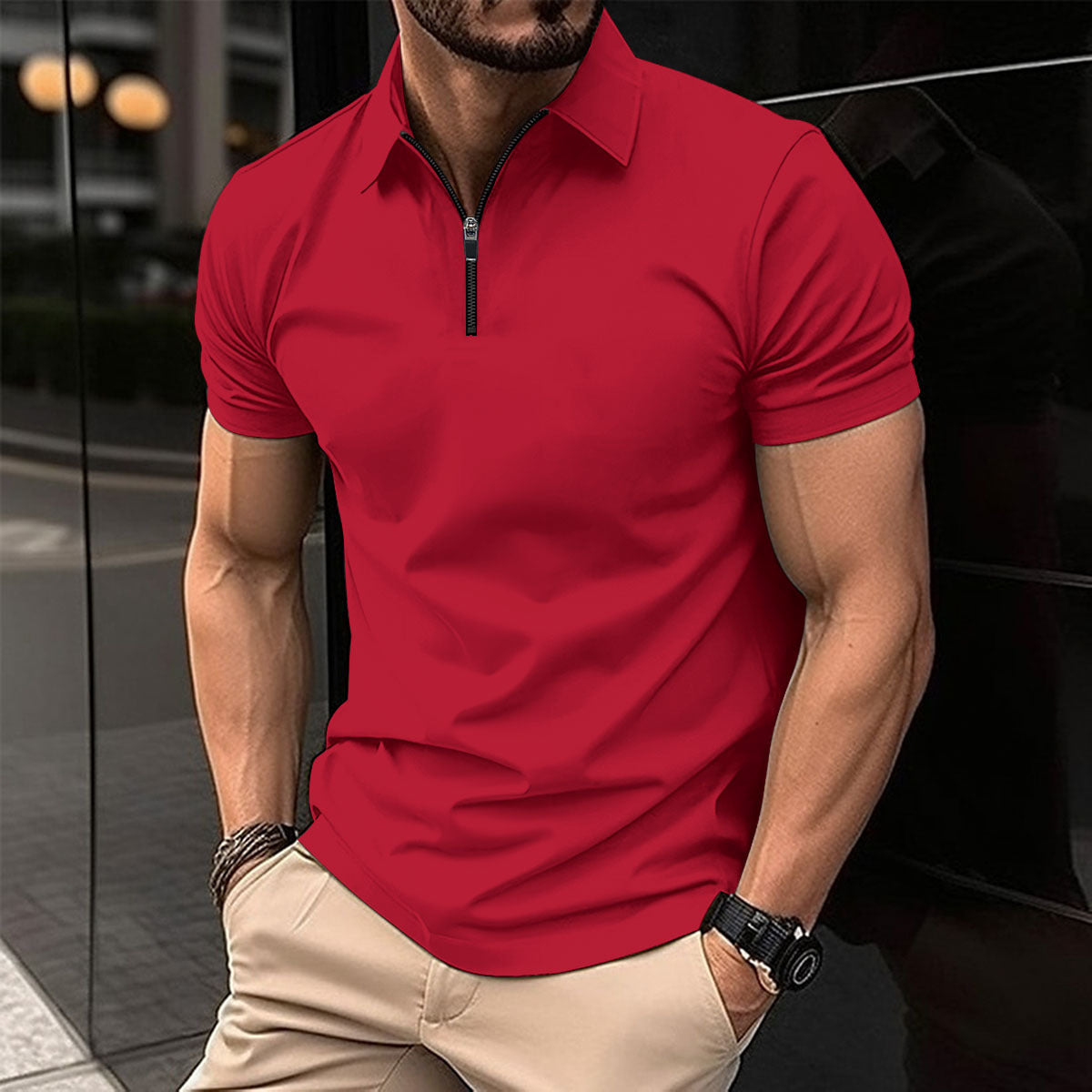 NGTG MACHOPRO Men's Casual Zip-Up  Polo Shirt