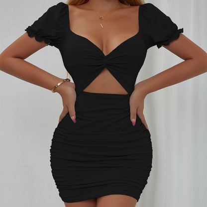 NGTG Chic Hollowed-Out Pleated Mini Sheath Dress