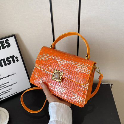 NGTG LADY EMBER Exquisite Abstract Floral Crocodile Crossbody Hand Bag