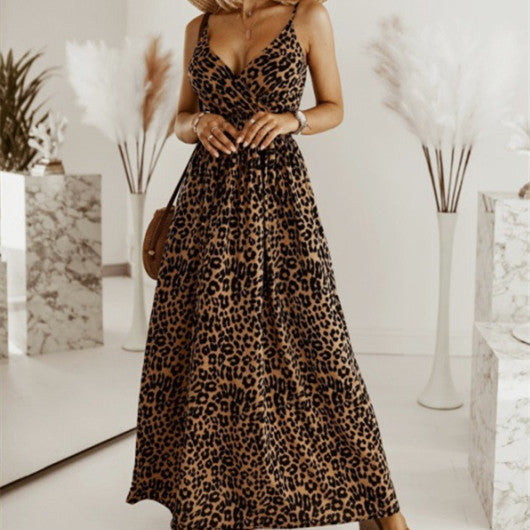 NGTG Sexy Spaghetti Strap Leopard Summer Dress