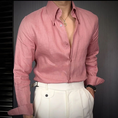 NGTG MACHOPRO Men's Elegant Fashionable Slim Fit Linen Long-Sleeves Shirt