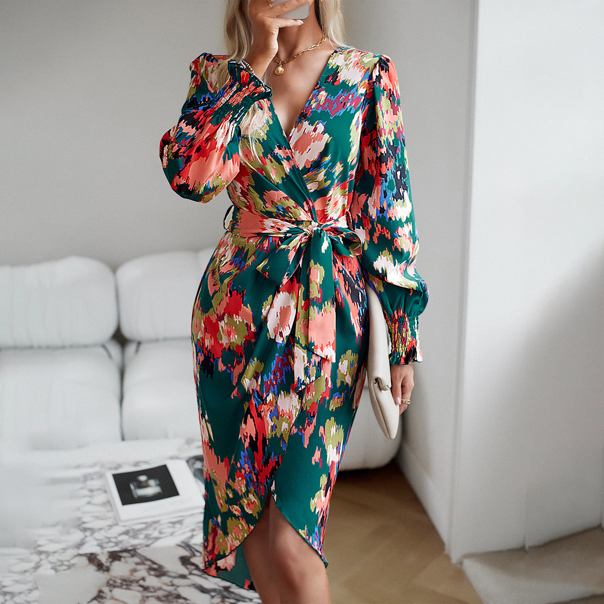 NGTG Elegant Casual  Wrap Around V-Neck Summer Dress
