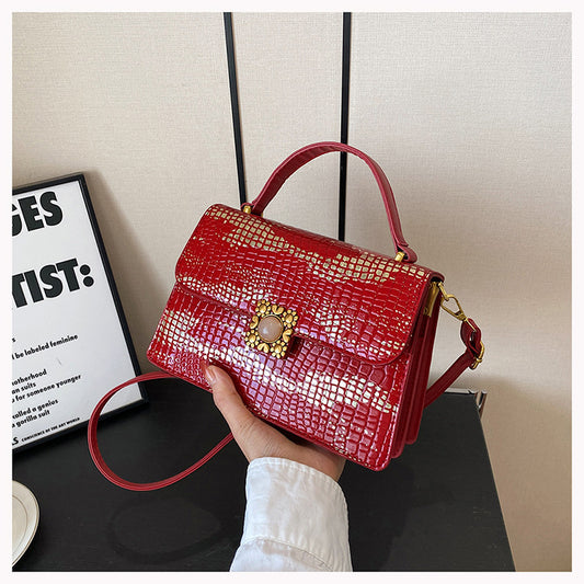 NGTG LADY EMBER Exquisite Abstract Floral Crocodile Crossbody Hand Bag