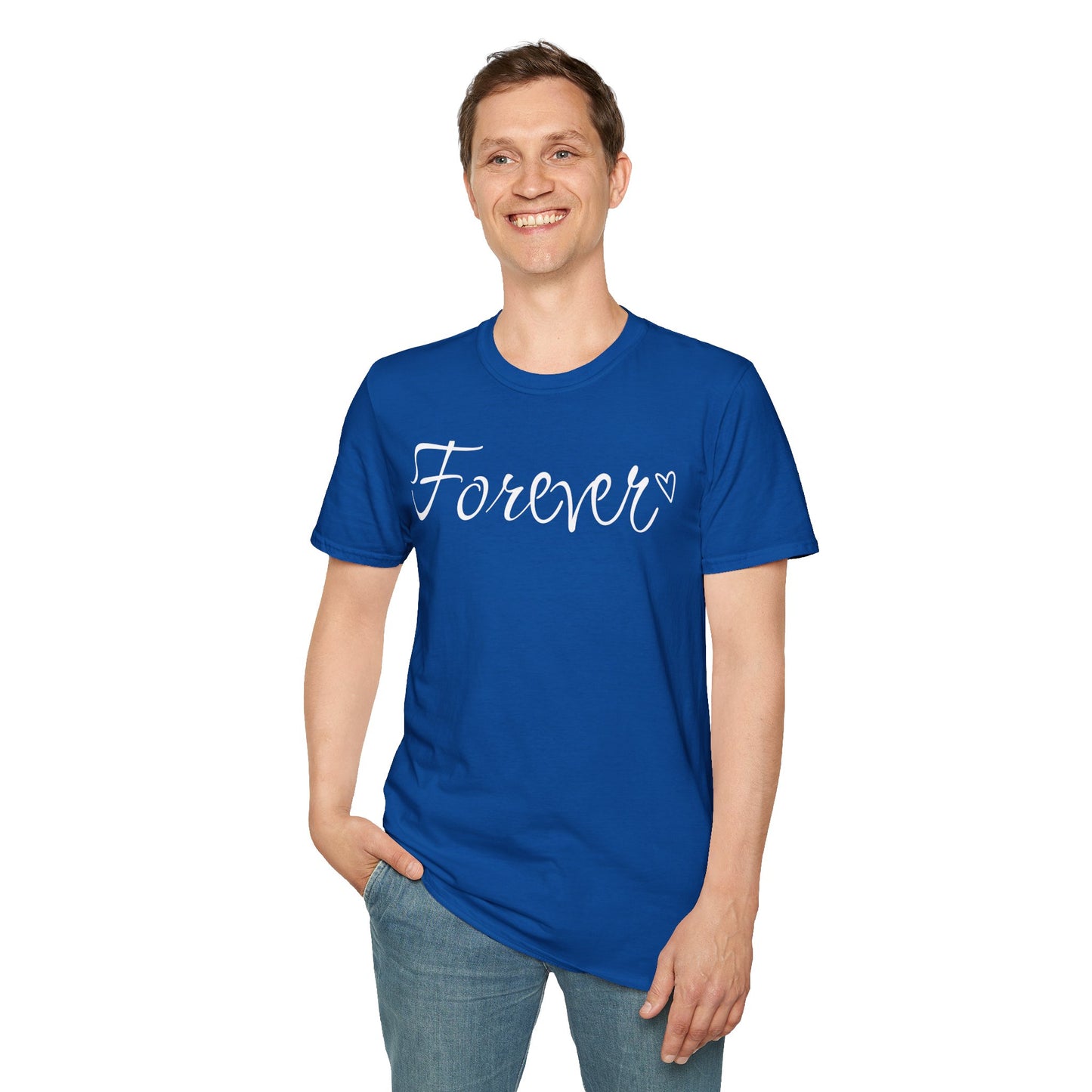 Colorful Valentine's Day Matching Couple T-shirt with a LARGE text "FOREVER"