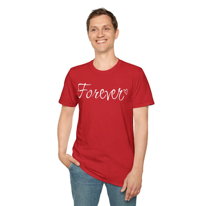 Farbenfrohes T-Shirt für Paare zum Valentinstag mit großem Text „FOREVER“